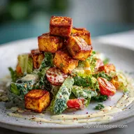Crispy Buffalo Tofu Caesar Salad in 20 Minutes