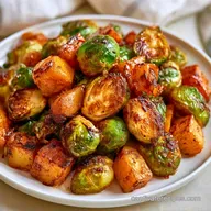Roasted Butternut Squash Brussels Sprouts with Maple Syrup