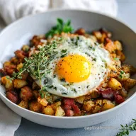Savory Breakfast Bowl: Crispy Hash and Jammy Eggs