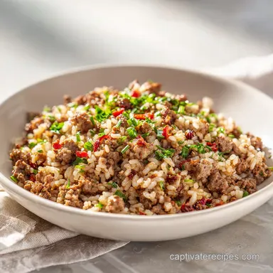 Dirty Rice Recipe with Ground Beef and Sausage for 6 Servings Recipe Card