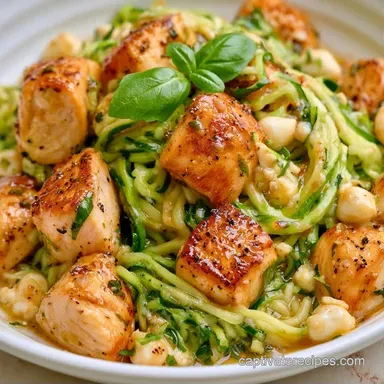 Chicken Caprese Zoodles in 30 Minutes Recipe Card