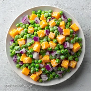 Cold English Pea Salad with Frozen Peas Recipe Card