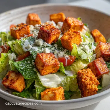 Crispy Buffalo Tofu Caesar Salad in 20 Minutes Recipe Card