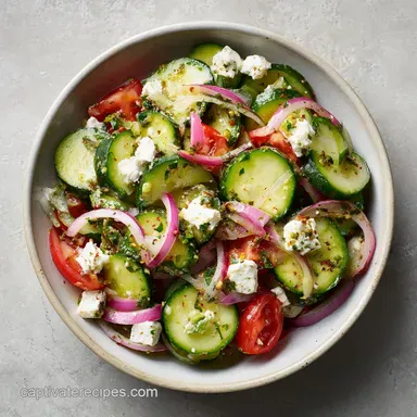 Cucumber Avocado and Feta Salad for 4 Servings Recipe Card