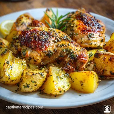 Lemon Herb Chicken and Potatoes: One-Pot Crispy Baked Recipe Card