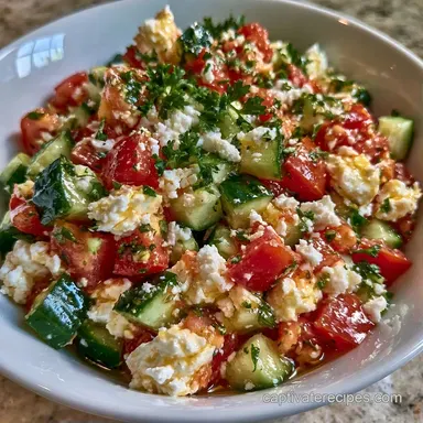 Mediterranean Cucumber Tomato Salad in 10 Minutes Recipe Card
