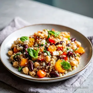 Mediterranean Three Bean Quinoa Salad for 6 Servings Recipe Card