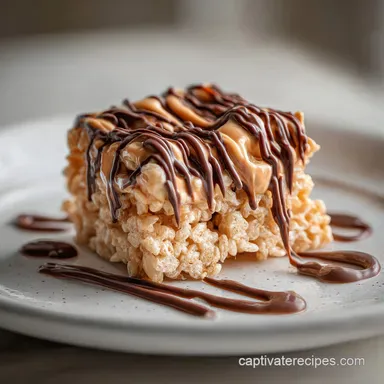 Peanut Butter Rice Krispie Treat: No-Bake Chocolate Drizzle Recipe Card