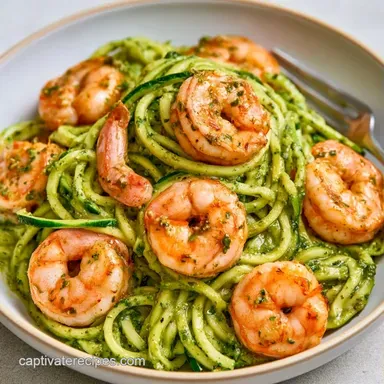 Pesto Shrimp Zoodles in 20 Minutes Recipe Card