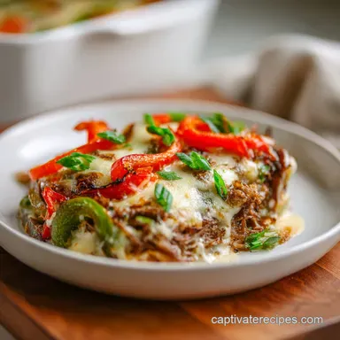 Philly Cheesesteak Casserole in 35 Minutes Recipe Card