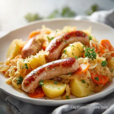 Polish Sausage Sauerkraut and Potatoes: 50 Minute One-Pot Dinner Recipe Card
