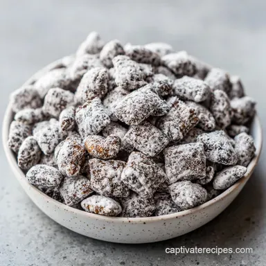Puppy Chow Snack Mix: 15 Minute Prep Recipe Card