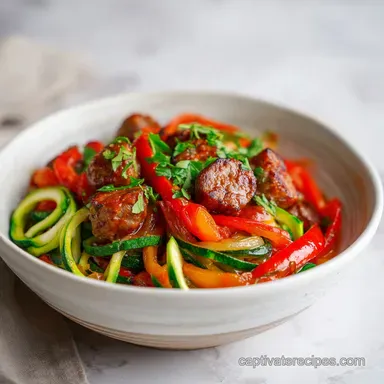 Sausage and Peppers with Zucchini Noodles for 4 Servings Recipe Card