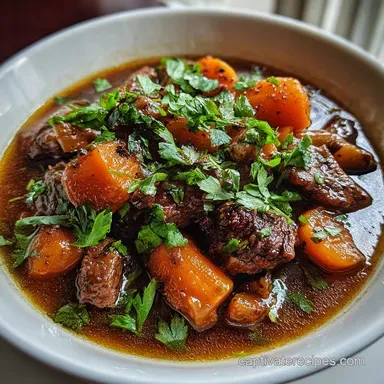 Simple Slow Cooker Beef Stew Recipe - Winter Carrots & Potatoes Recipe Card