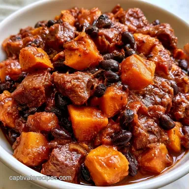 Slow Cooker Sweet Potato Chili with Beef Recipe Card