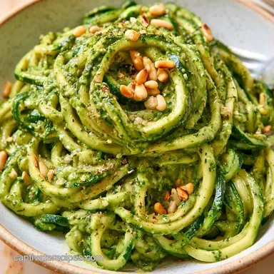 Vegetarian Pesto Zoodles in 20 Minutes Recipe Card