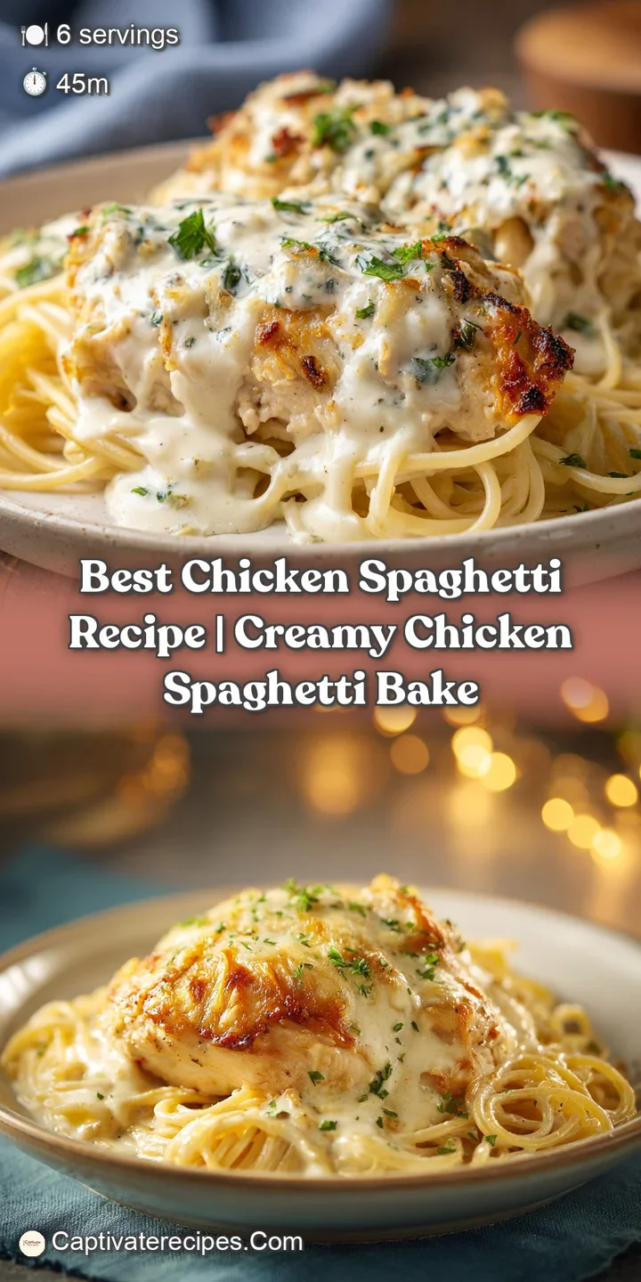 Close-up of twirled pasta strands coated in a thick, glossy white sauce with juicy chunks of seared chicken.