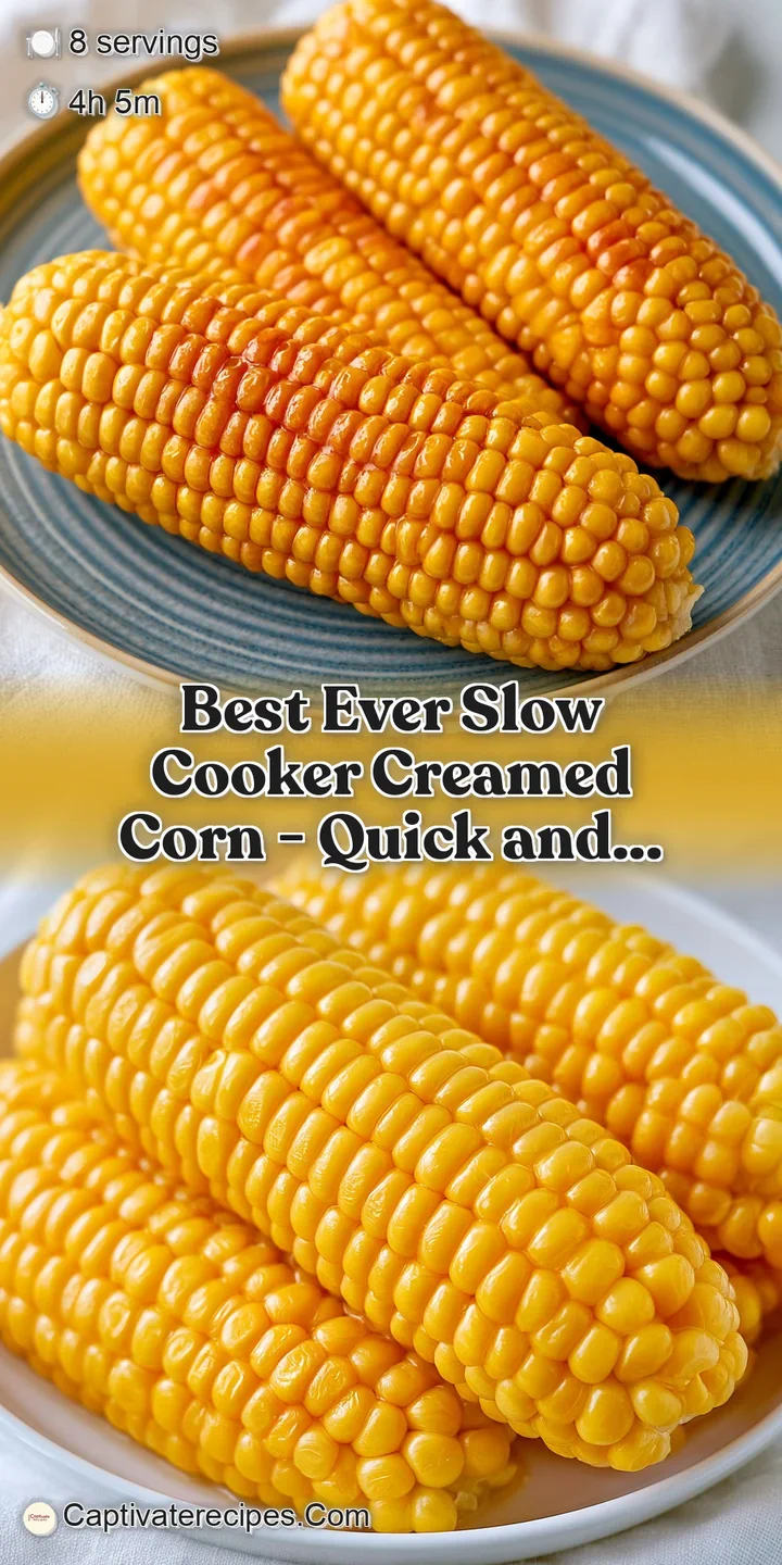 Close-up of rich, buttery corn kernels enveloped in a smooth, glossy cream sauce with a soft, steaming texture.