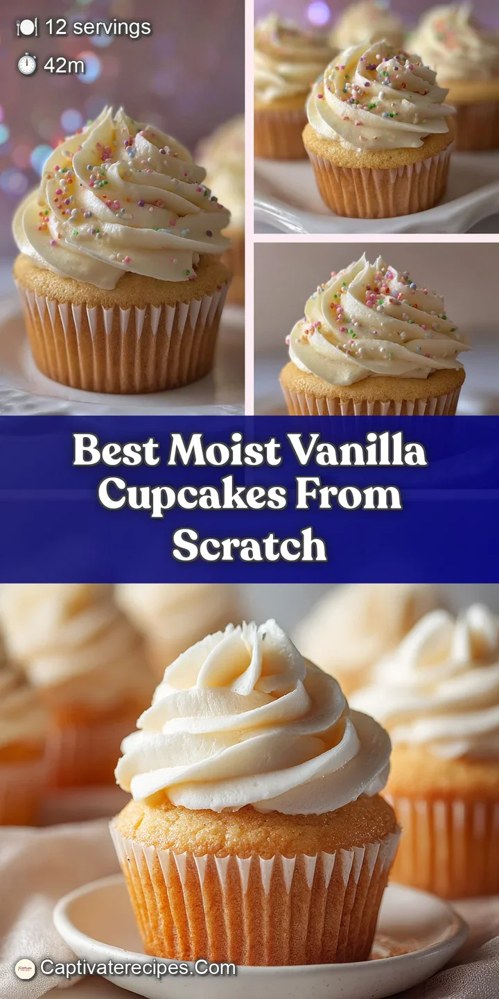 Close-up of a moist vanilla cupcake revealing a soft, tender crumb with a generous dollop of sweet, fluffy frosting.