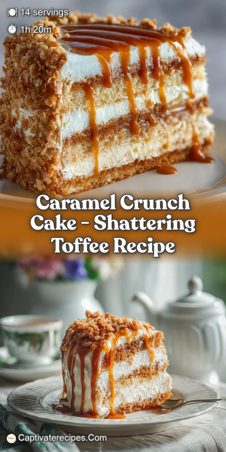Close-up reveals the enticing crunch of the caramel cake's topping. Layers of moist cake and sweet caramel frosting.