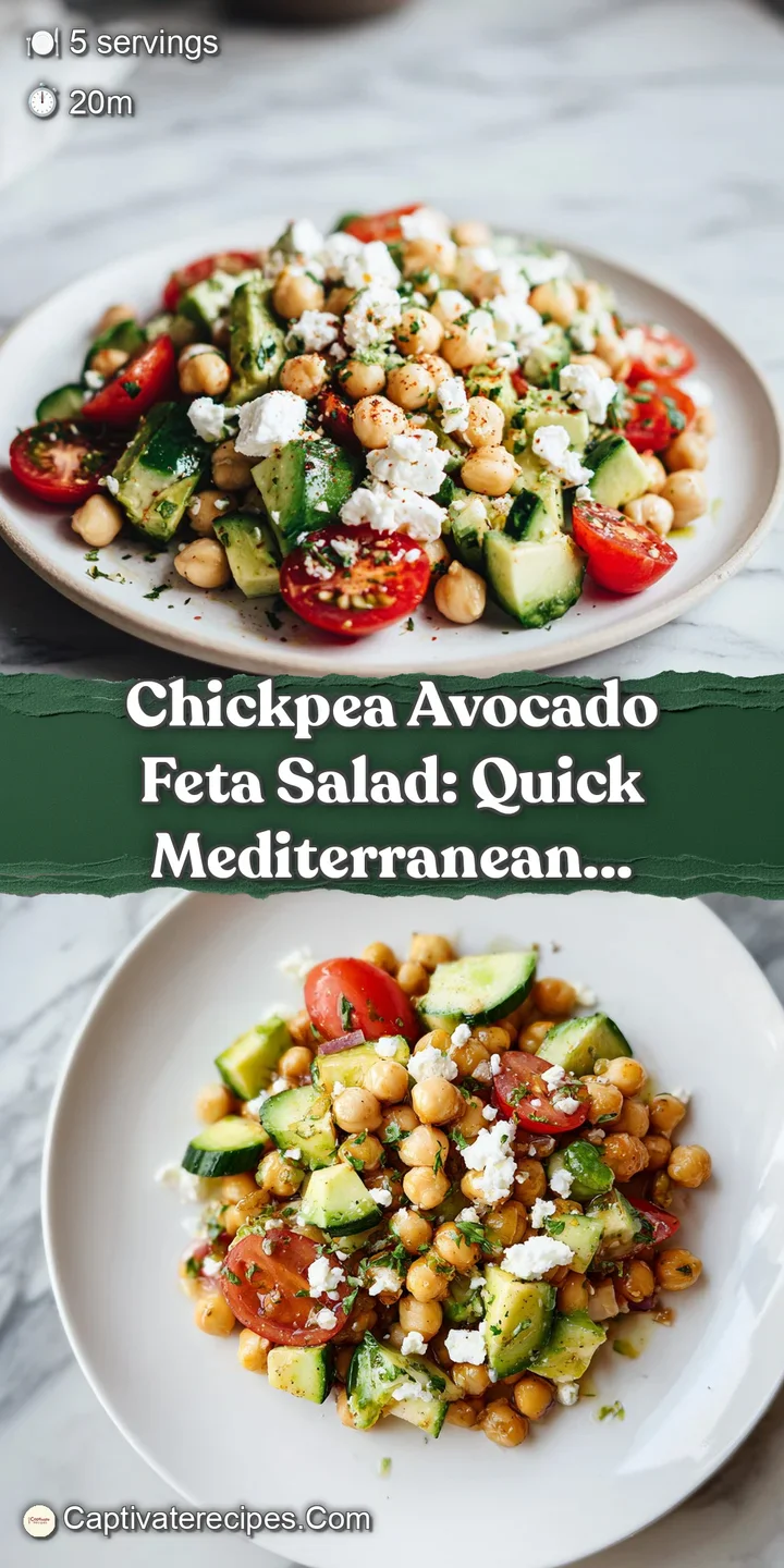 Creamy avocado chunks nestled amongst vibrant chickpeas and fluffy feta cheese, a fresh delight.