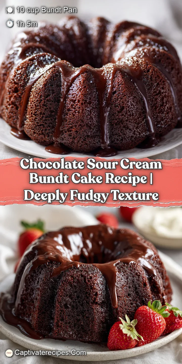 Close-up reveals the deep, intense color and moist texture of a chocolate bundt cake, hinting at its decadent, rich flavor.