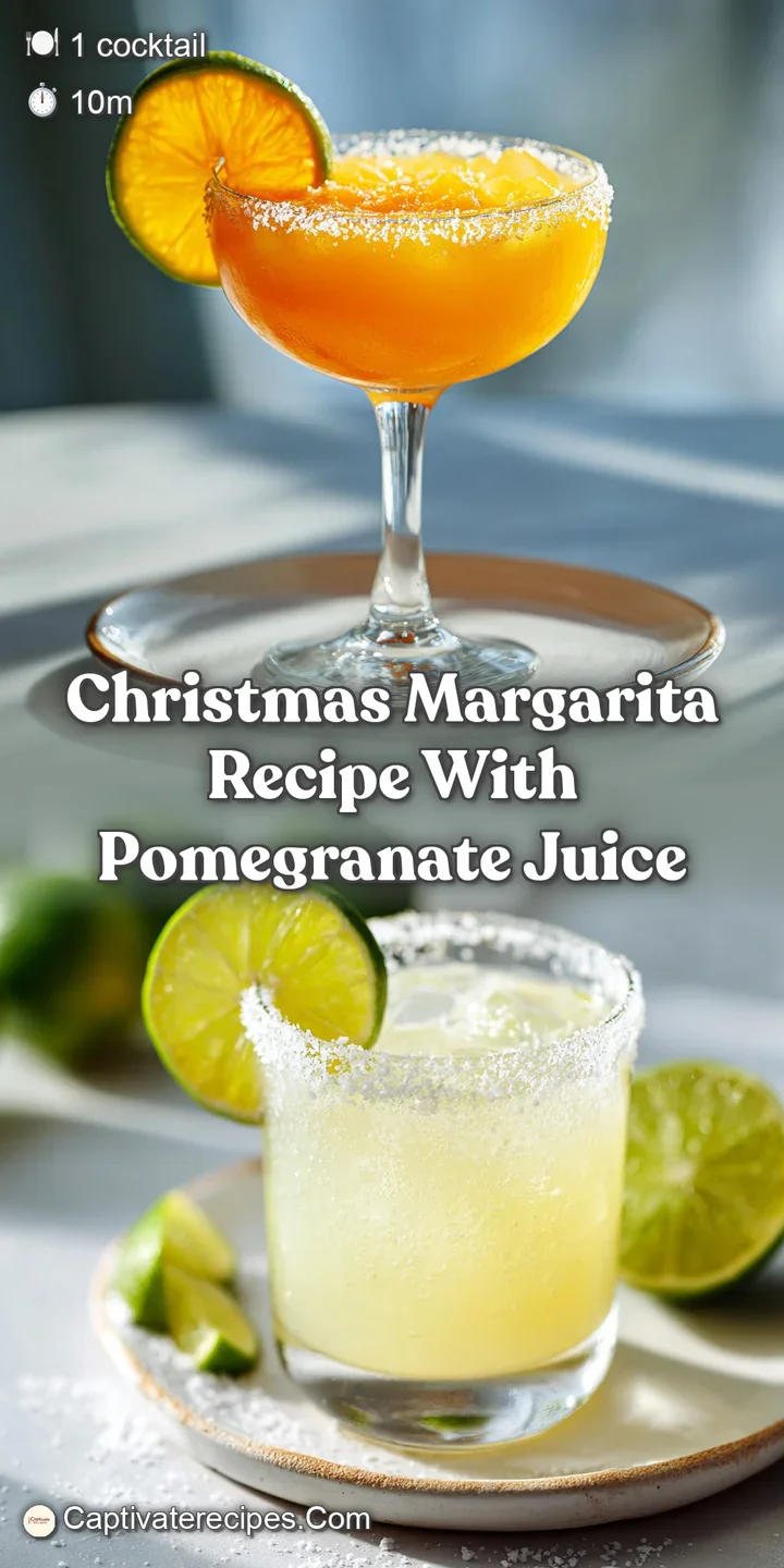 Close-up of a bright red Christmas margarita, showcasing the sparkling sugared rim, juicy cranberries, and refreshing lime...