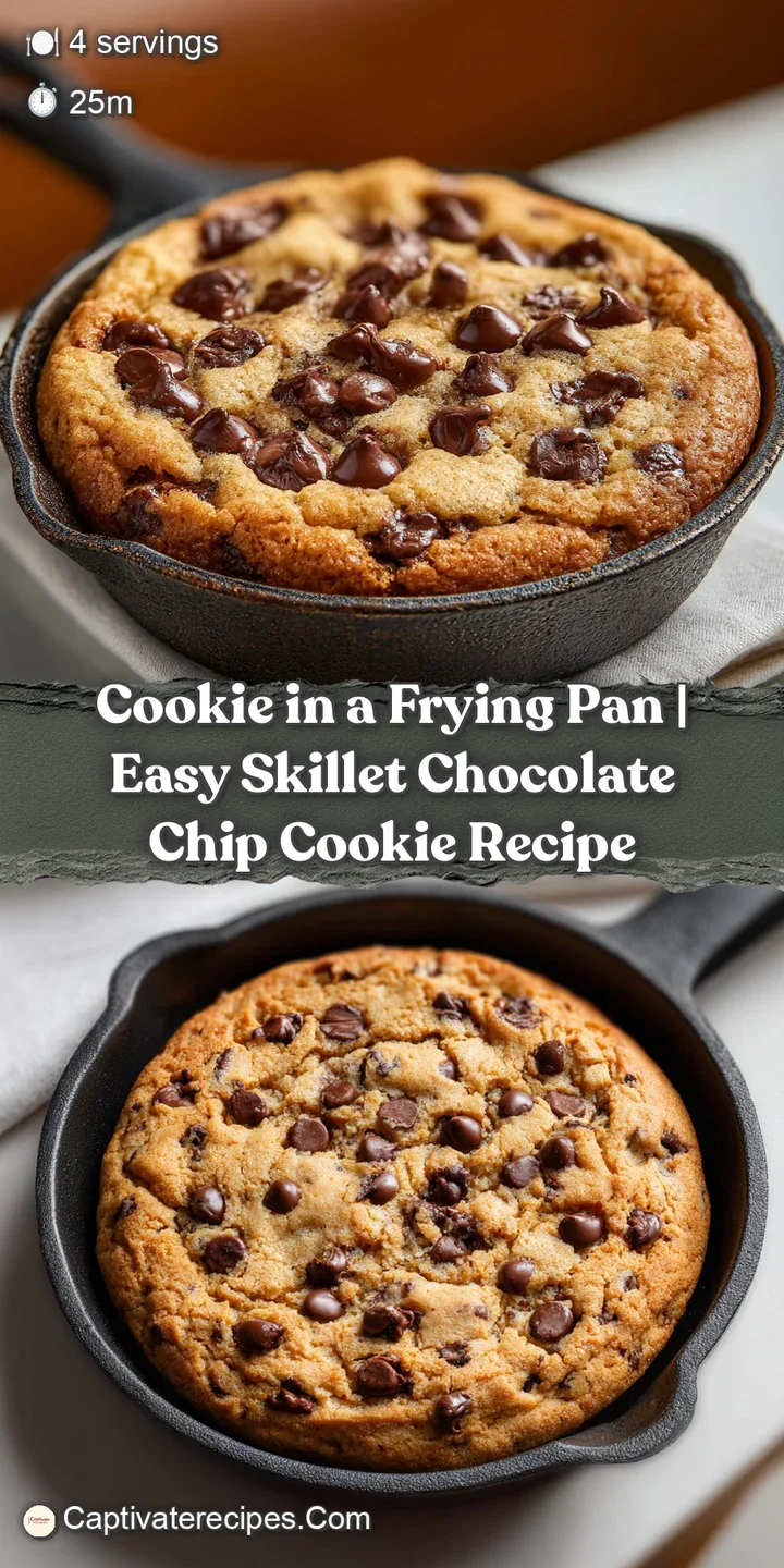 Close-up of a thick, chewy skillet cookie studded with dark chocolate, with a slightly crisp edge.