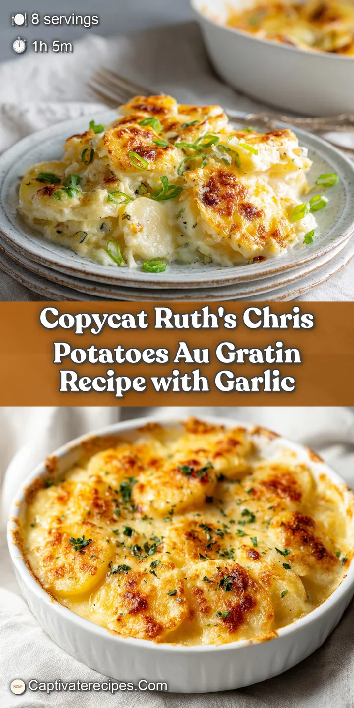 Close-up of creamy, layered potatoes au gratin with a crispy, golden cheese topping.