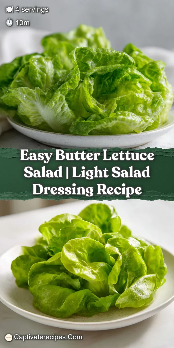 Close-up of a butter lettuce salad. Lightly dressed greens with glistening oil, hints of herbs, and colorful tomato pieces...