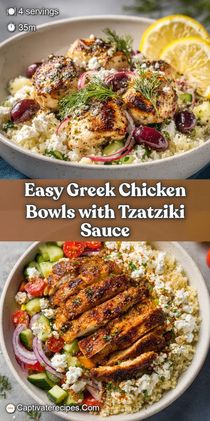 Close-up of juicy grilled chicken alongside creamy tzatziki sauce with flecks of fresh dill and crisp cucumber slices.