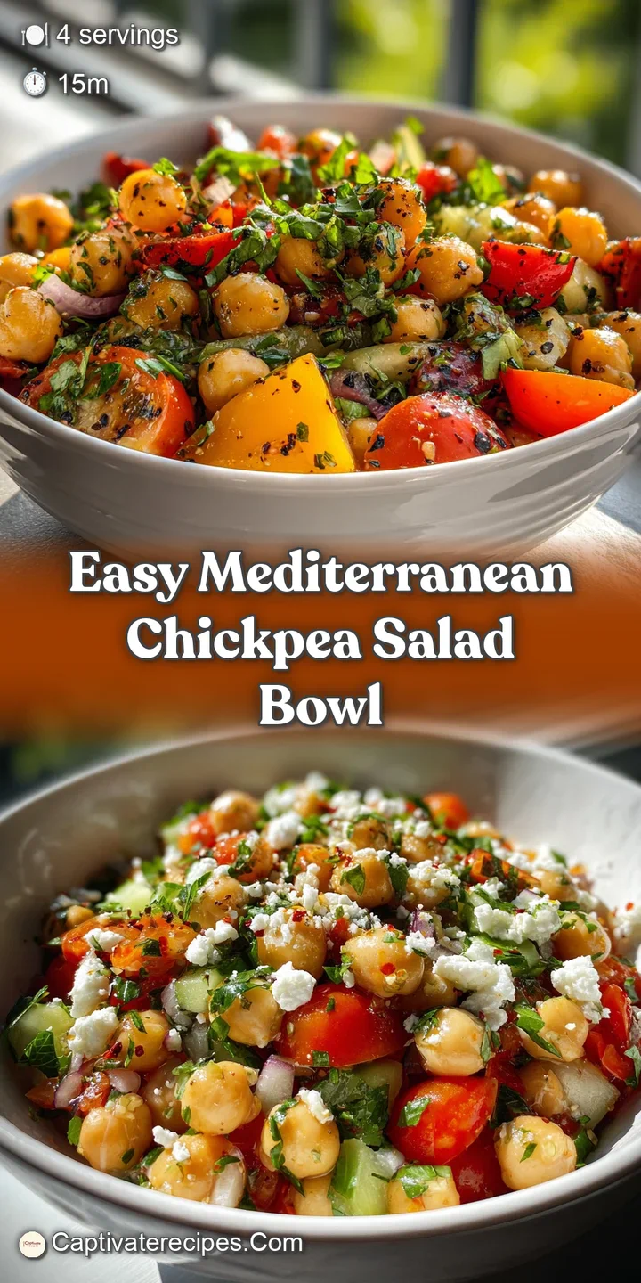 Close-up: Creamy chickpeas mixed with bright red tomatoes, fresh green herbs and crunchy cucumbers. Drizzled with golden o...