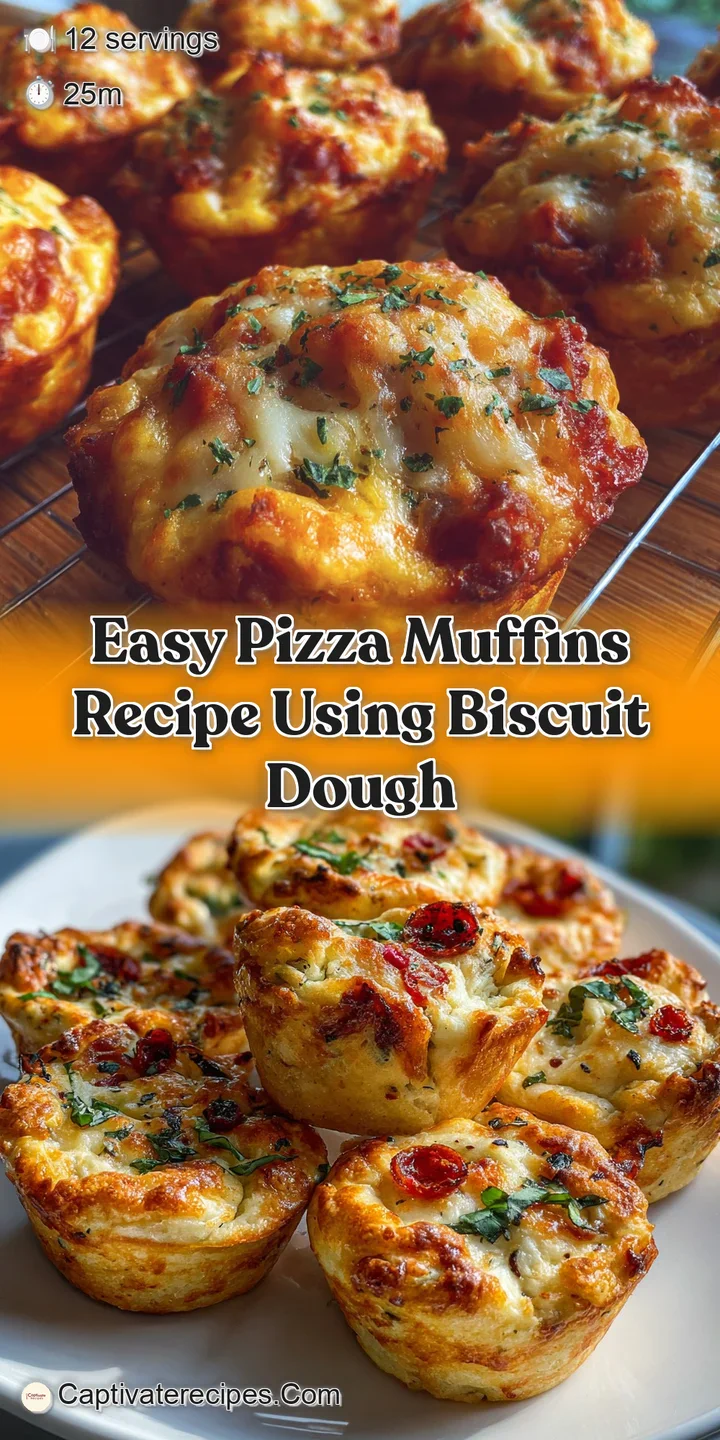 A close-up shows the bubbly, melted cheese and vibrant pepperoni of a pizza muffin; warm, comforting, and delicious-looking.