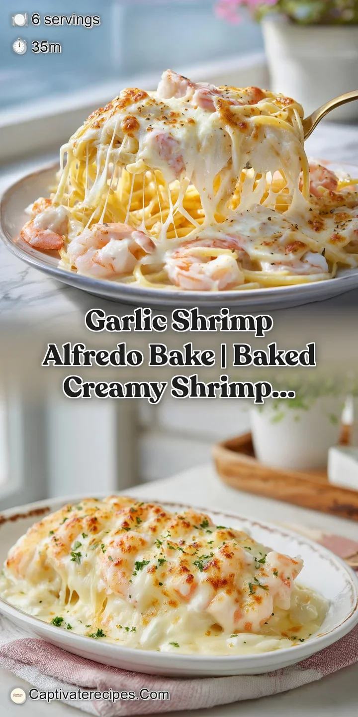 Close-up of gooey melted cheese stretching over tender shrimp and pasta coated in a rich, velvet-smooth white sauce.
