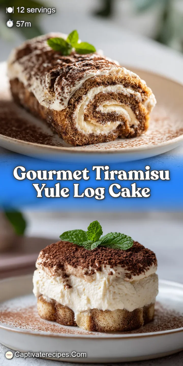 Close-up of tiramisu Yule log: swirls of mascarpone cream meet chocolate shavings, promising a rich coffee-soaked indulgence.