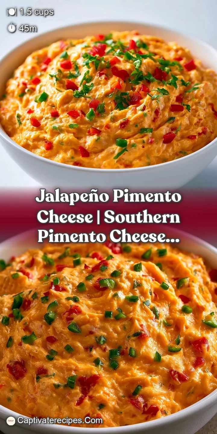 Macro shot of thick, creamy orange cheese spread with glistening bits of spicy green jalape&ntilde;o peppers.