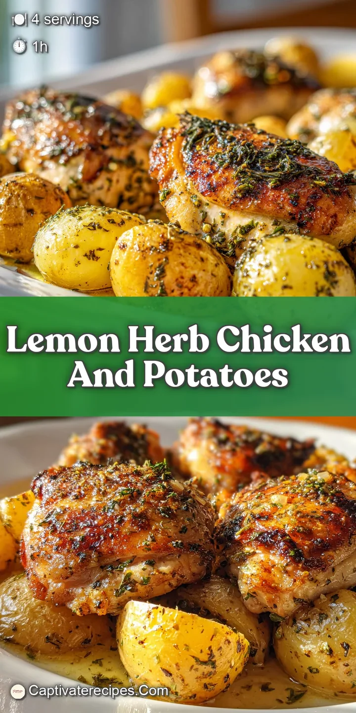 Close-up view of juicy, golden chicken and perfectly browned potatoes, seasoned herbs. Baked to crispy, flavorful perfection.