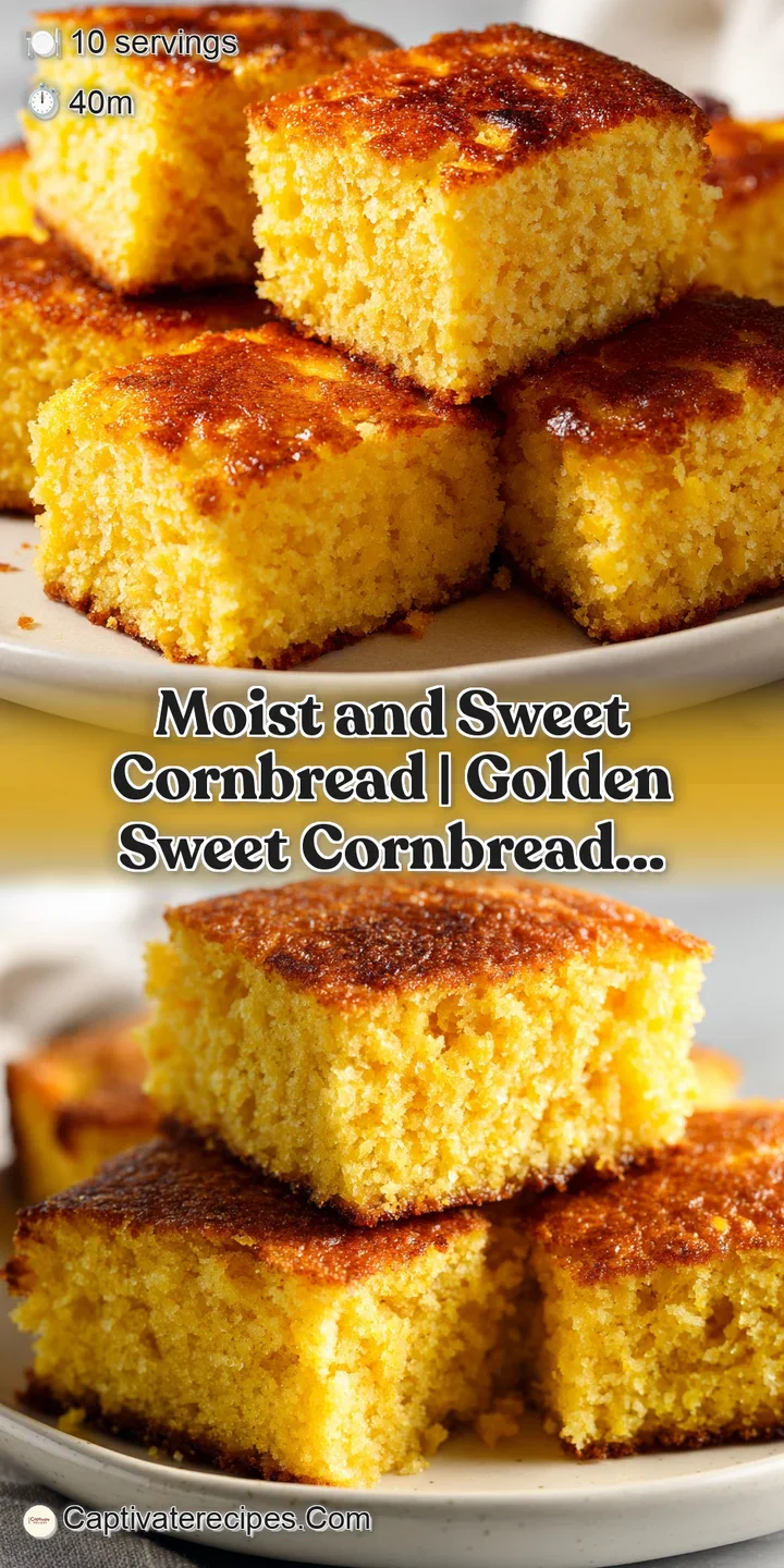 Extreme close-up of moist, golden cornbread showing a glistening caramelized crust and a soft, tender crumb.