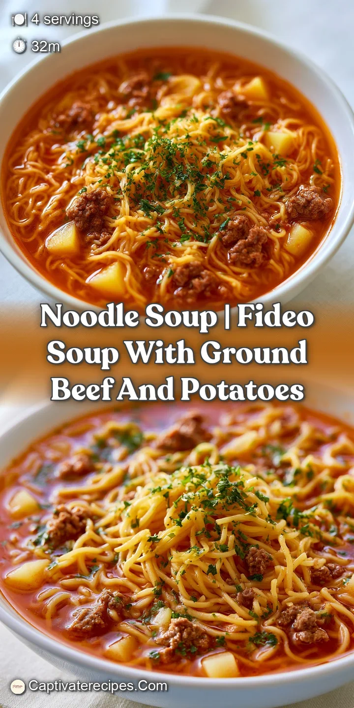 Close-up of glistening noodles and juicy brown beef bits submerged in a steaming, savory golden-hued broth.