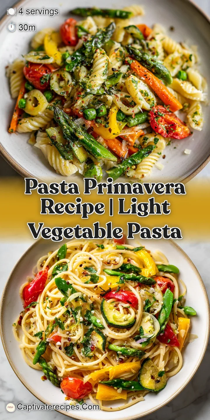 Close-up of glossy pasta primavera; al dente noodles intermingle with tender spring vegetables. Steaming, inviting, and fr...