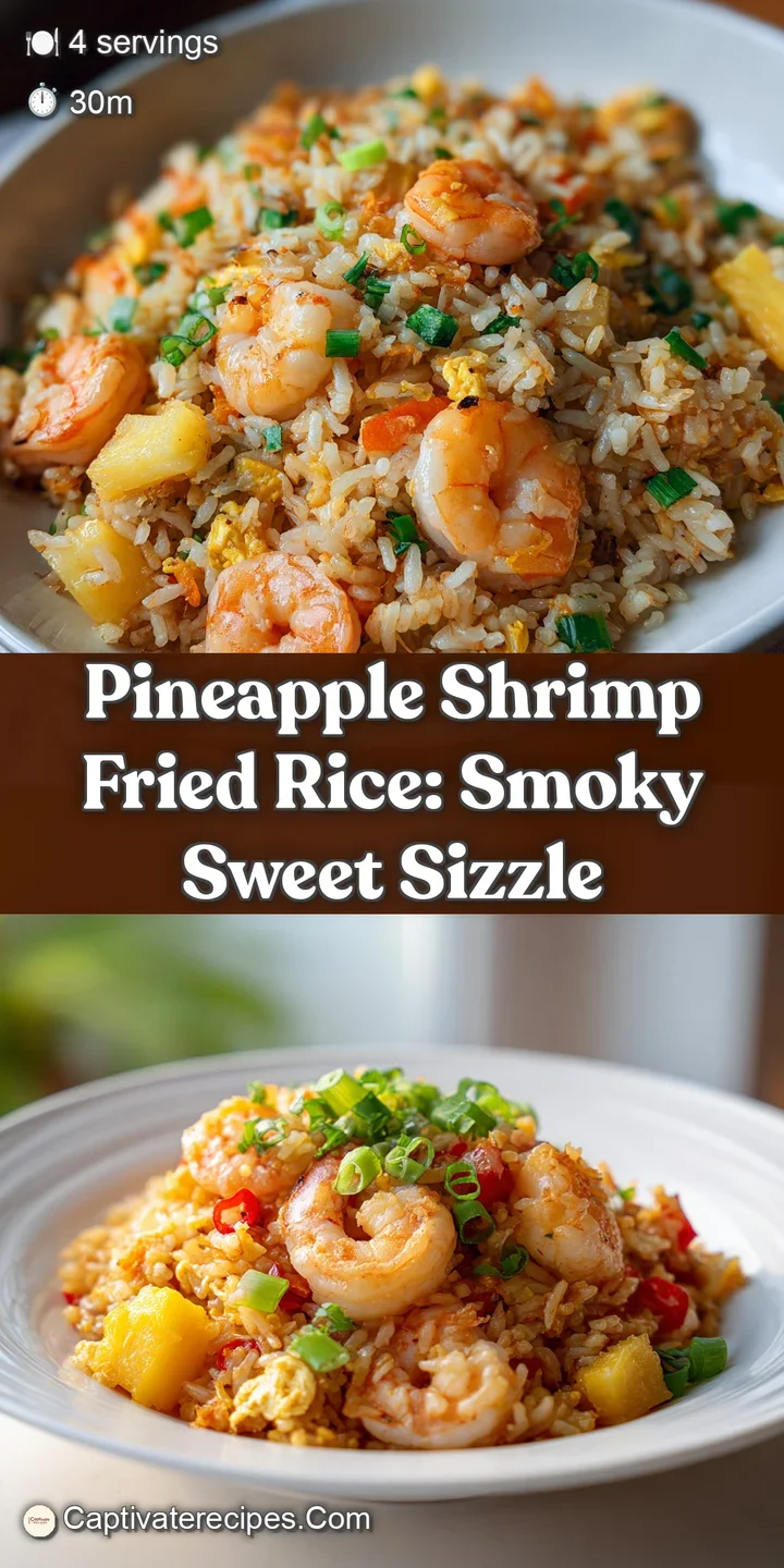 Close-up of glistening fried rice with juicy shrimp, sweet pineapple, and fresh scallions. An appetizing and colorful meal.