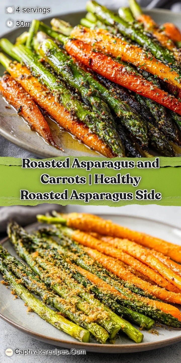Close-up of glossy roasted carrots and tender asparagus, showcasing their caramelized edges and vibrant natural hues.