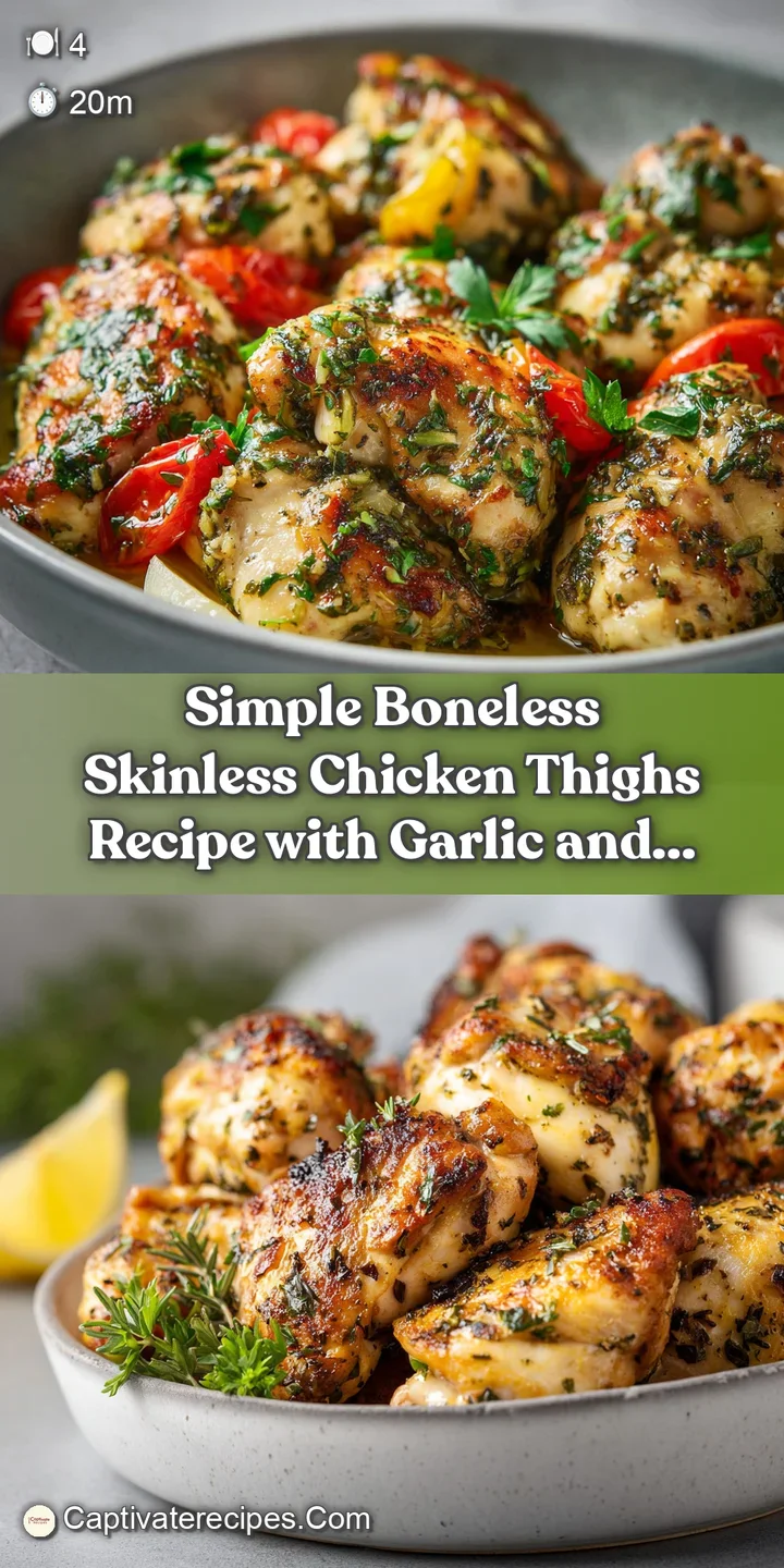 Close-up of juicy chicken thigh skin, speckled with herbs and caramelized garlic, catching the light, visually appetizing.