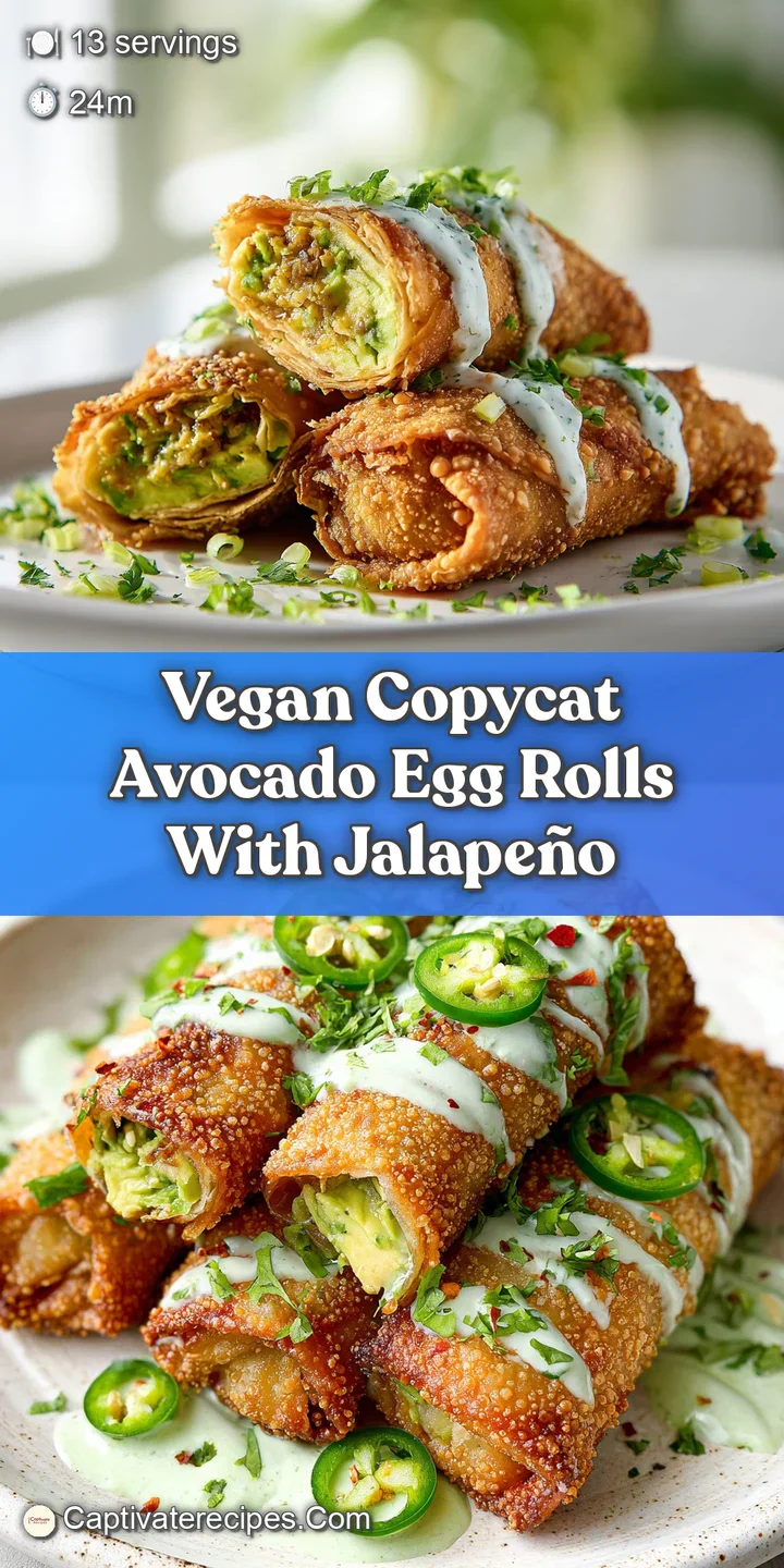 Close-up of a crispy, golden avocado egg roll, showing flaky layers and a glimpse of the creamy green filling.