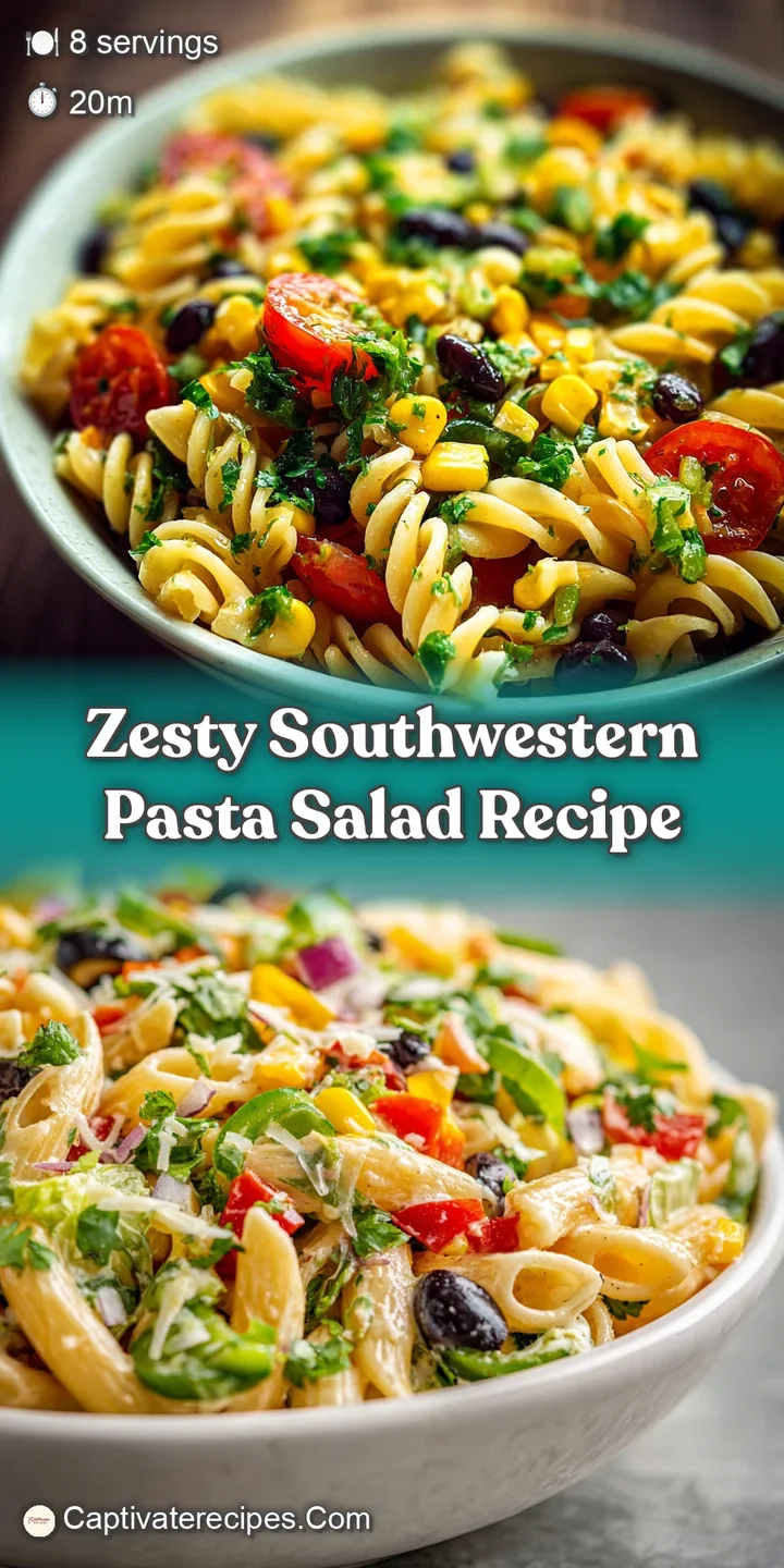 Creamy, vibrant pasta salad up close, showcasing the juicy corn, tender pasta, and bright pops of red and green bell peppe...