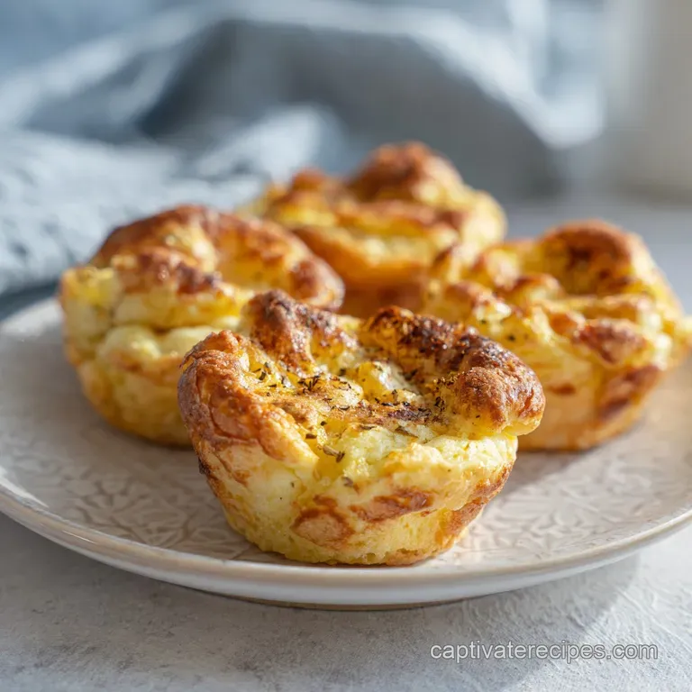 French toast muffins stacked elegantly on a white plate, drizzled with syrup and topped with fresh berries.