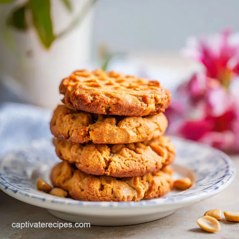 Stack of three peanut butter cookies with a glass of milk, highlighting the soft texture and inviting presentation.