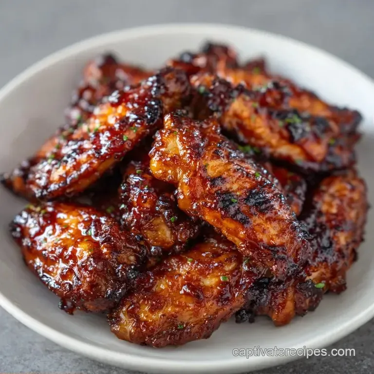 A platter of shiny, deep-brown glazed wings served on a dark slate board with a side of cool, creamy ranch dip.