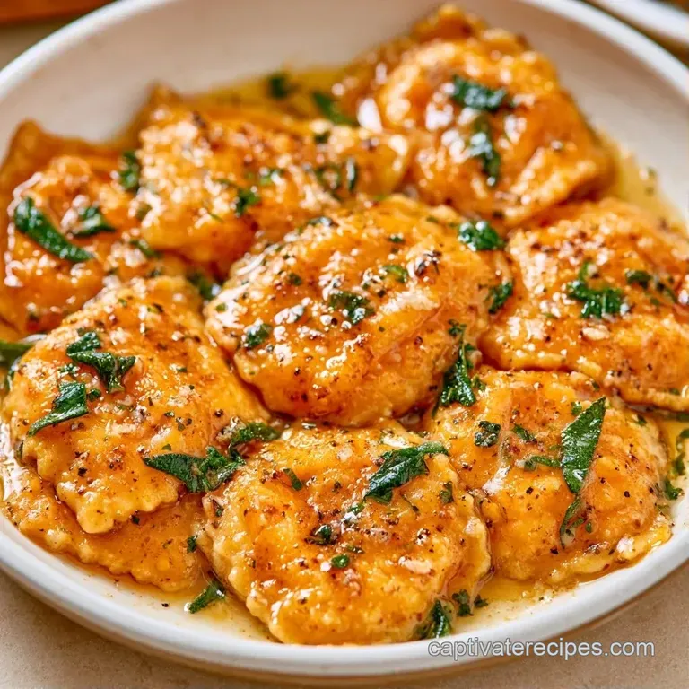 Silky golden-brown sauce pooled around tender pasta, topped with crisp sage leaves and shaved white cheese.