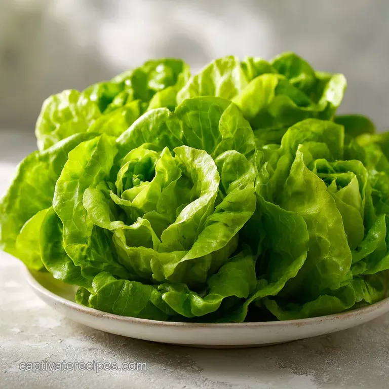 Elegant butter lettuce salad. Delicate greens, ripe tomatoes, and toasted nuts piled on a white plate. Inviting and fresh ...